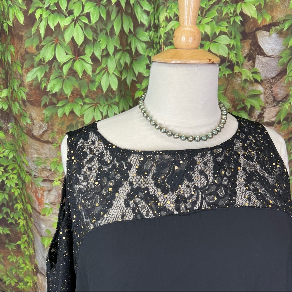 NWOT COLD SHOULDER Black Chiffon Overlay Semi-Formal Dress, 5XL - Picture 9 of 10
